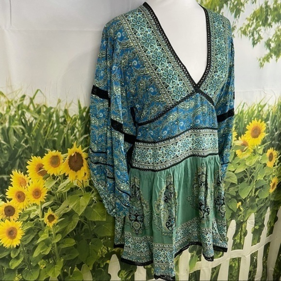 FREE PEOPLE Blue Scarf-Print Luna Tunic XS - Picture 7 of 17